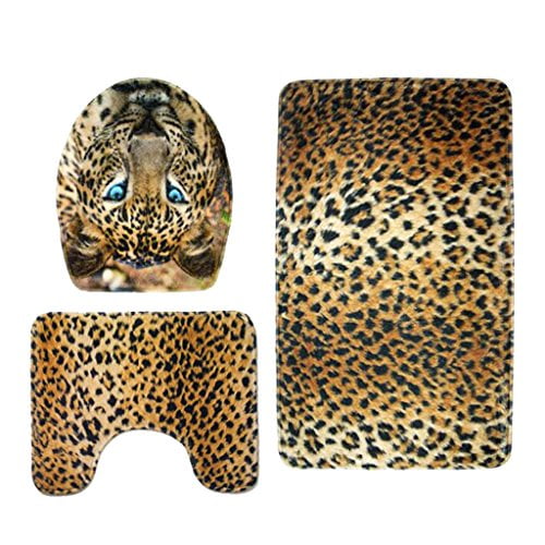 Leopard Bath Mat Toilet Cover Rugs Shower Curtain Bathroom Animal Decor